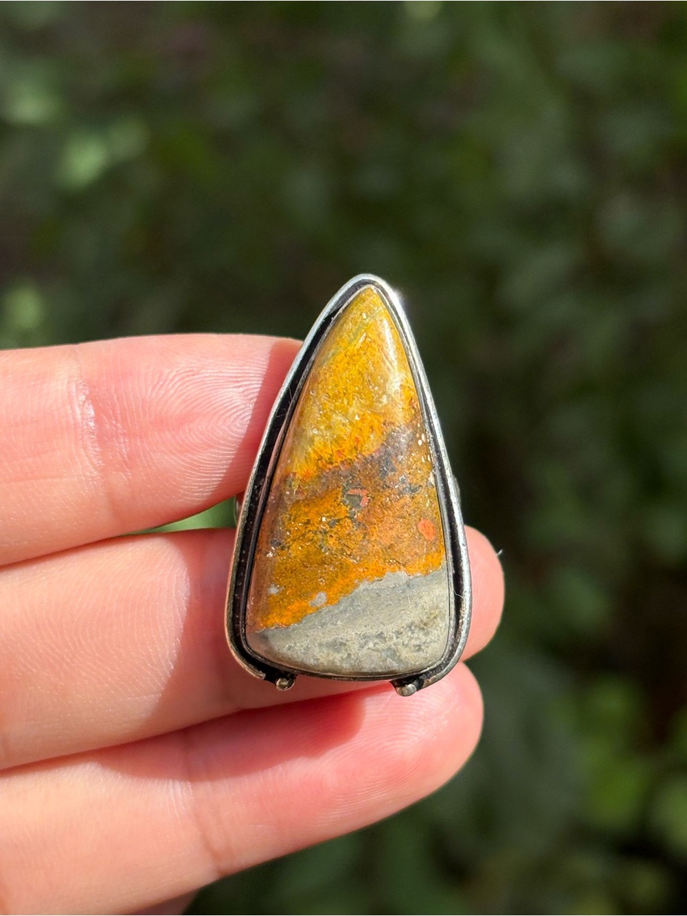 SIZE 6.75 Handcrafted Bumblebee Jasper Teardrop Ring in Silver Setting ZZRG00047